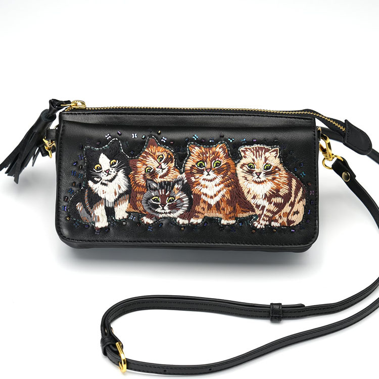 タマオワールド Louis Wain Kittens お財布ポシェット SHO3657 SHO3658 送料無料 バッグ 財布 ショルダーバッグ ブラック ピンク ブラック ハナカラクサ