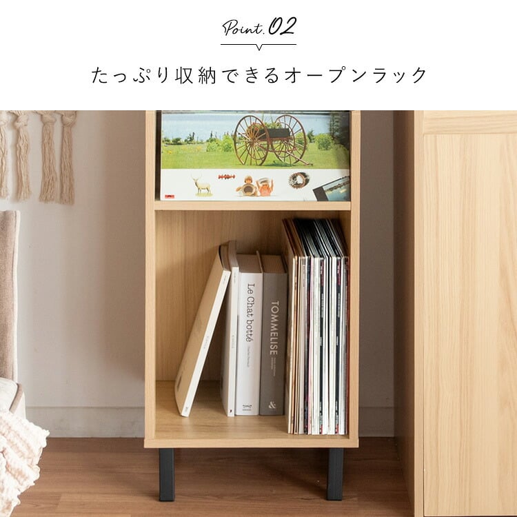 収納家具 ラック レコード ディスプレイ 本棚 おしゃれ ビンテージ モダン Calmato ヴィンテージ マガジン 斜めカットデザイン 木目柄 ブラウン 幅35.5 高さ100 ガラス板 LP 雑誌 絵本 写真集 収納棚
