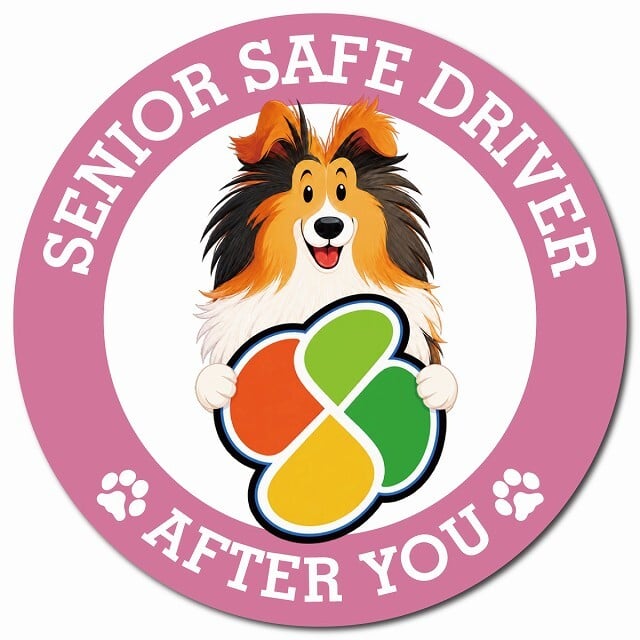 カーサイン 高齢者マーク SENIOR SAFE DRIVER シェットランドシープドッグ マグネット 強力 直径13cm 肉球 日本製 車 ステッカー