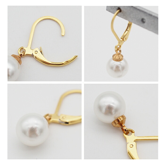 ピアス 金属アレルギー サージカルステンレス フープ 落ちない 引っかからない 外れにくい フック パール 真珠 8ｍｍ イミテーション ひと粒