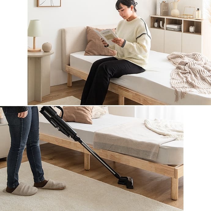 ベッド 寝具 シングル フレーム すのこ マットレス付き セット 天然木 ファブリック 布 Sサイズ 北欧 韓国 インテリア 1人暮らし 一人 ワンルーム 省スペース