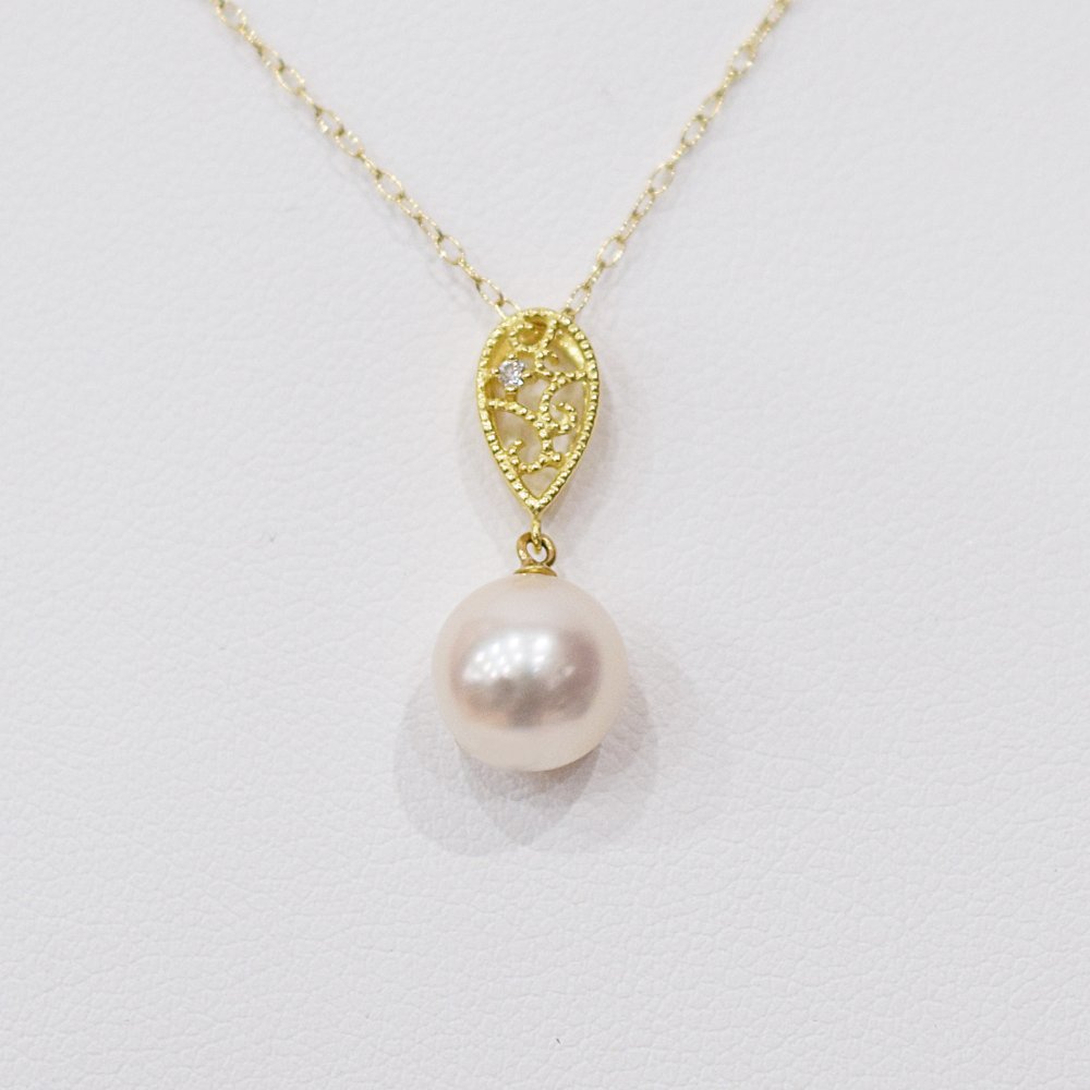 ［pearl591］ 8mm - 8.5mm ホワイトピンク ペンダント ダイヤモンド付 あこや真珠 ダイヤモンド：0.01ct