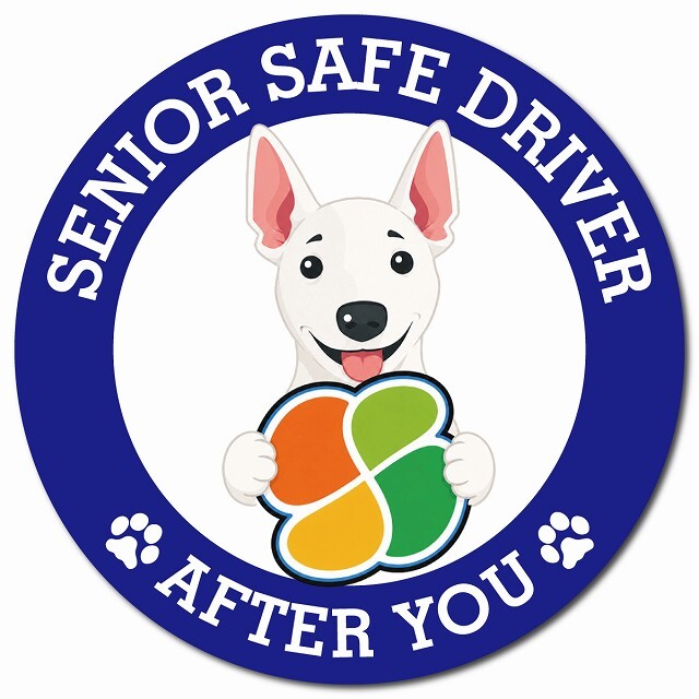 カーサイン 高齢者マーク SENIOR SAFE DRIVER ミニチュアブルテリア マグネット 強力 直径13cm 肉球 日本製 車 ステッカー