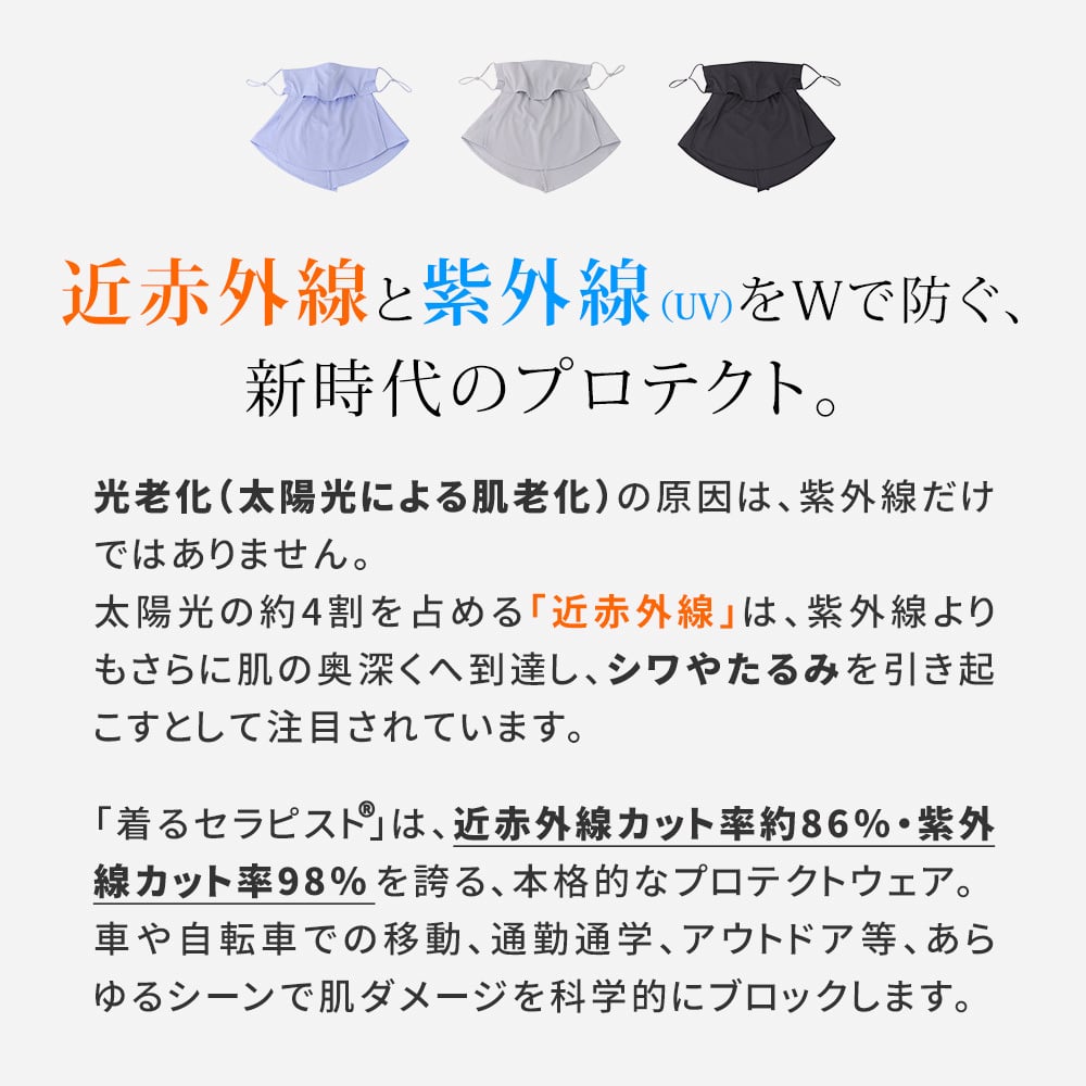 着るセラピストフェイスマスク フェイスカバー 日焼け防止 日除け 近赤外線カット86％ 紫外線（UV）カット98％ UPF50+ 遮熱 吸水速乾 エイジングケア 耳かけ ゴルフ 釣り ユニセックス