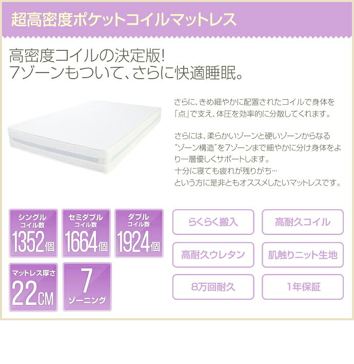 ベッド 寝具 マットレス セミダブル 超高密度ハイグレードポケットコイルマットレス マット ベットマット セミダブルサイズ 寝心地 シンプル 快眠 送料無料