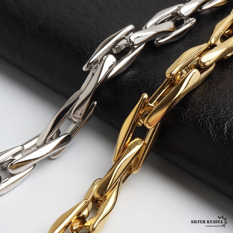 ステンレス 珍しい形状 チェーンブレスレット メンズブレスレット スタイリッシュ ゴールド シルバー スクエア シンプル 重厚感 存在感 メタル 男性 金属アレルギー対応