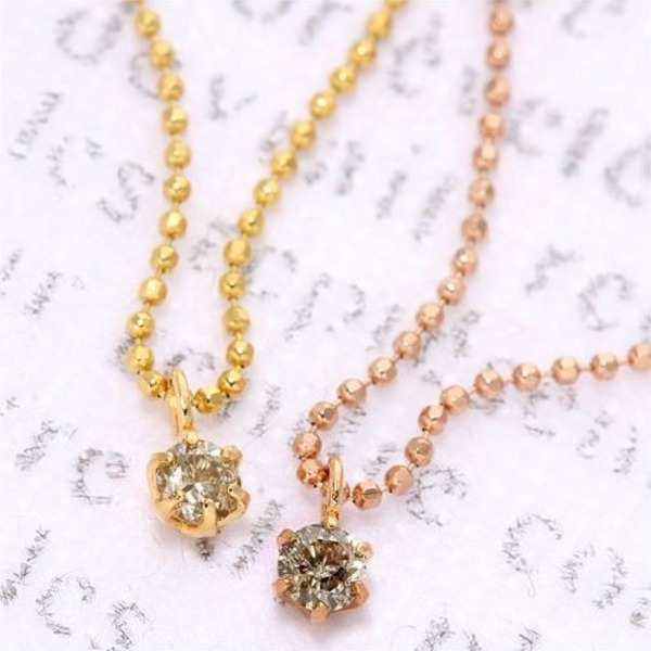 ネックレス レディース K18 ダイヤモンド 0.1ct ペンダント 18金 ゴールド シャンパンカラー ダイヤ 一粒 シンプル 華奢 ジュエリー アクセサリー 誕生日 プレゼント 贈り物 ギフト