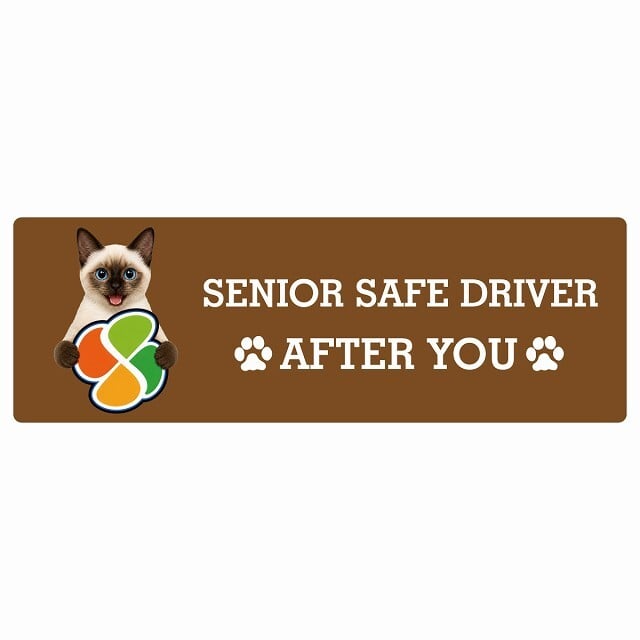カーサイン 高齢者マーク SENIOR SAFE DRIVER スキフトイボブテイル ステッカー シール 長方形 20x6.7cm 肉球 日本製 車