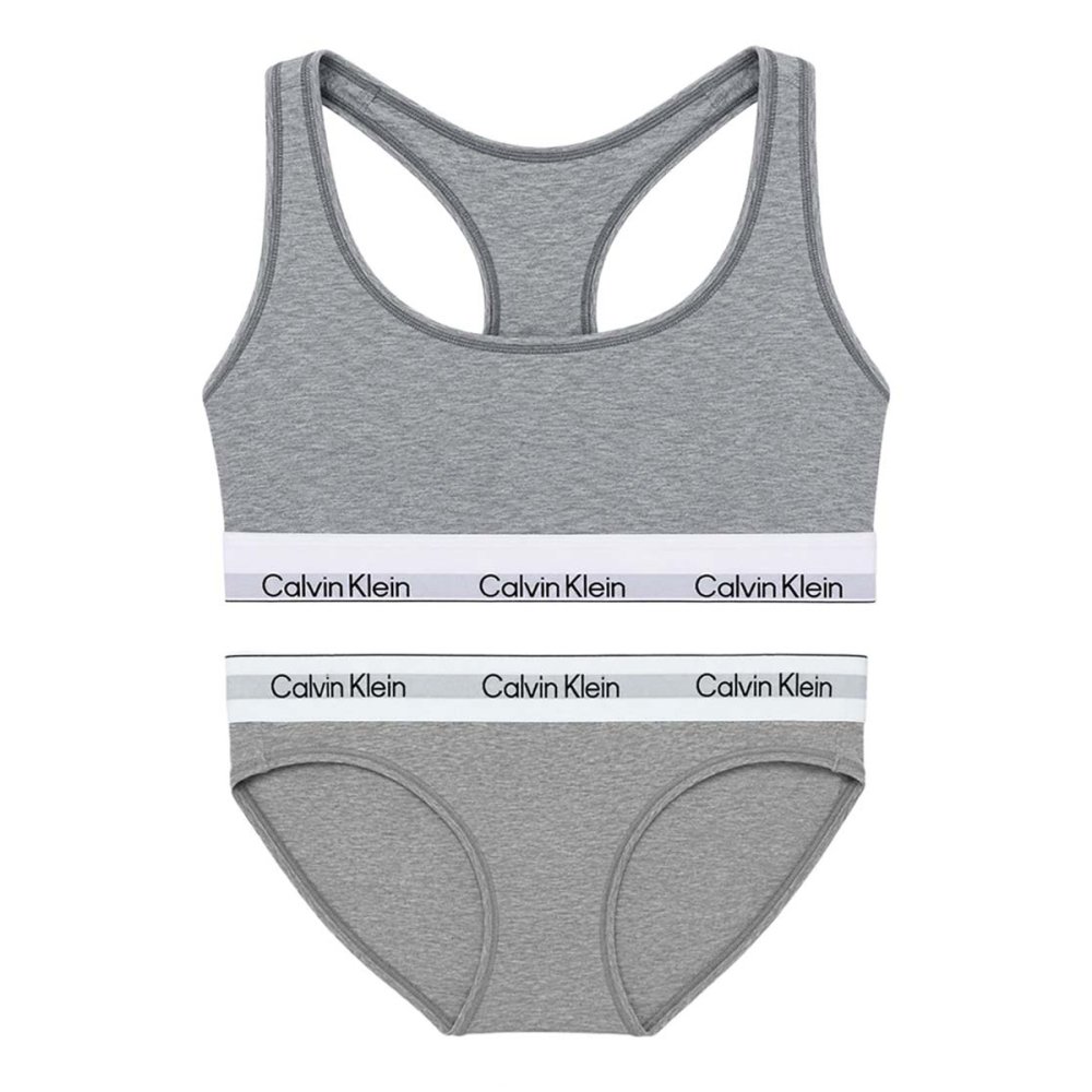 カルバンクライン Calvin Klein(CK) ブラ&ショーツ セット ロゴ 無地 ノンワイヤー アンダーウェア インナー 下着 QF8493+QF8520 レディース グレー