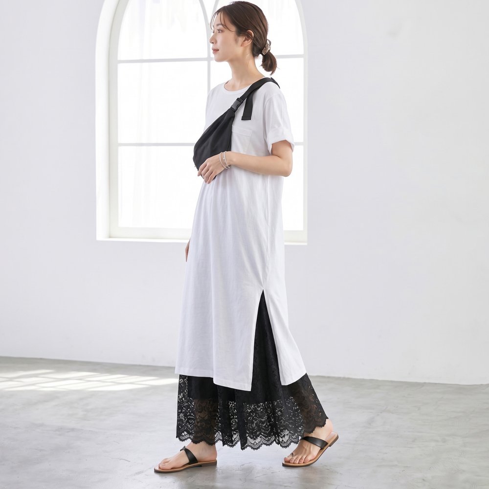 総レース ロングペチパンツ レディース ペチコート レースパンツ 見せパン 裏地付き ウエストゴム レイヤード 重ね着 ワンピース スカート インナー 