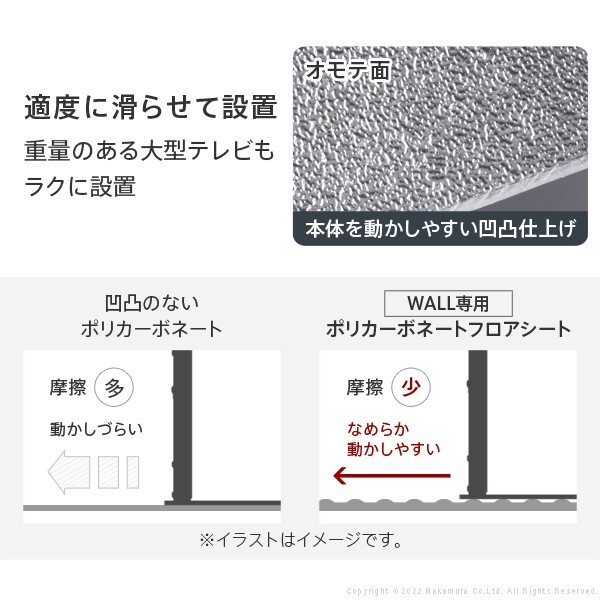 WALLインテリアテレビスタンドV3ロータイプコーナー兼用自立ベース専用 ポリカーボネートフロアシート テレビ台 テレビスタンド 部品 パーツ フローリング 床保護パネル 床 シート 傷防止 キズ防止 汚れ防止 保護 WALLオプション 新生活