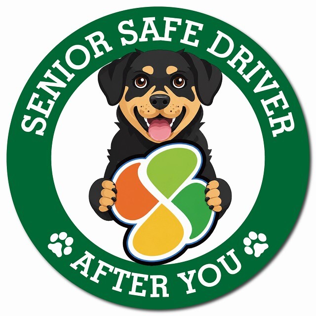 カーサイン 高齢者マーク SENIOR SAFE DRIVER ロットワイラー マグネット 強力 直径13cm 肉球 日本製 車 ステッカー