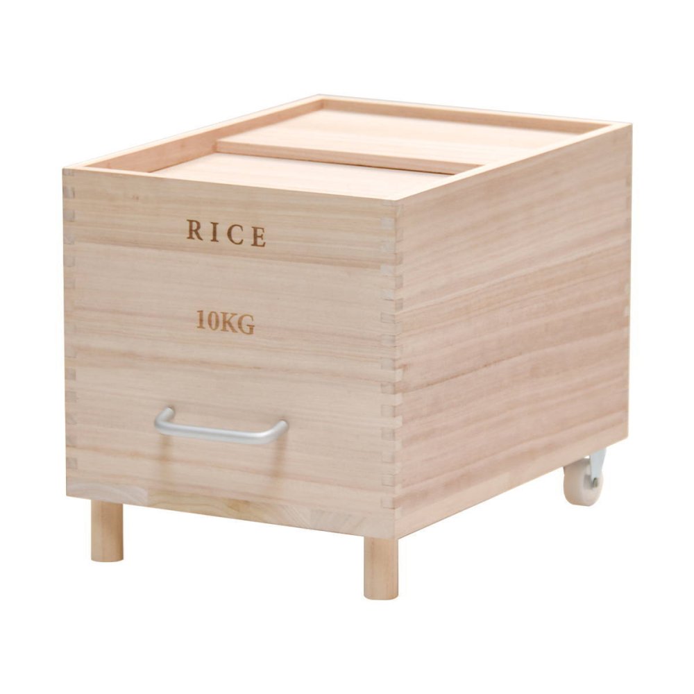 キャスター付き米びつ Rice10kg ONKZ0215 米びつ 10kg 木製 桐 キャスター付き 取っ手 軽量 調湿 防虫 保存容器 スライド 木 桐製 虫除け 乾湿調節 収納 桐材 和風 ライスストッカー ストッカー 保存 キッチン用品