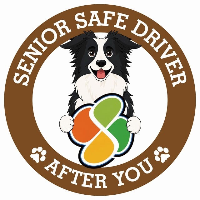 カーサイン 高齢者マーク SENIOR SAFE DRIVER ボーダーコリー ステッカー シール 直径13cm 肉球 日本製 車