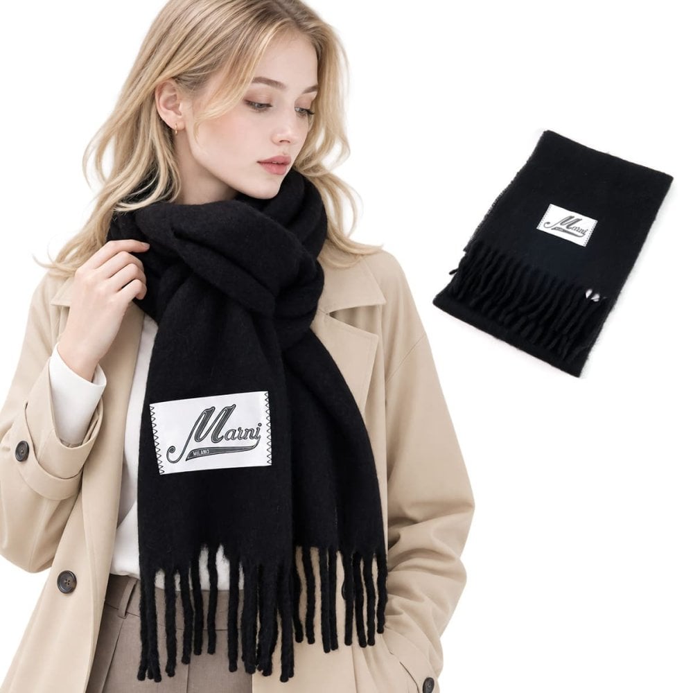 マルニ MARNI マフラー レディース SCMC0059Y0 UTW918 00N99 BLACK ブラック アルパカ 大判 ストール スカーフ フリンジ ロゴ ロゴラベル 防寒 秋冬 ブランド プレゼント ギフト