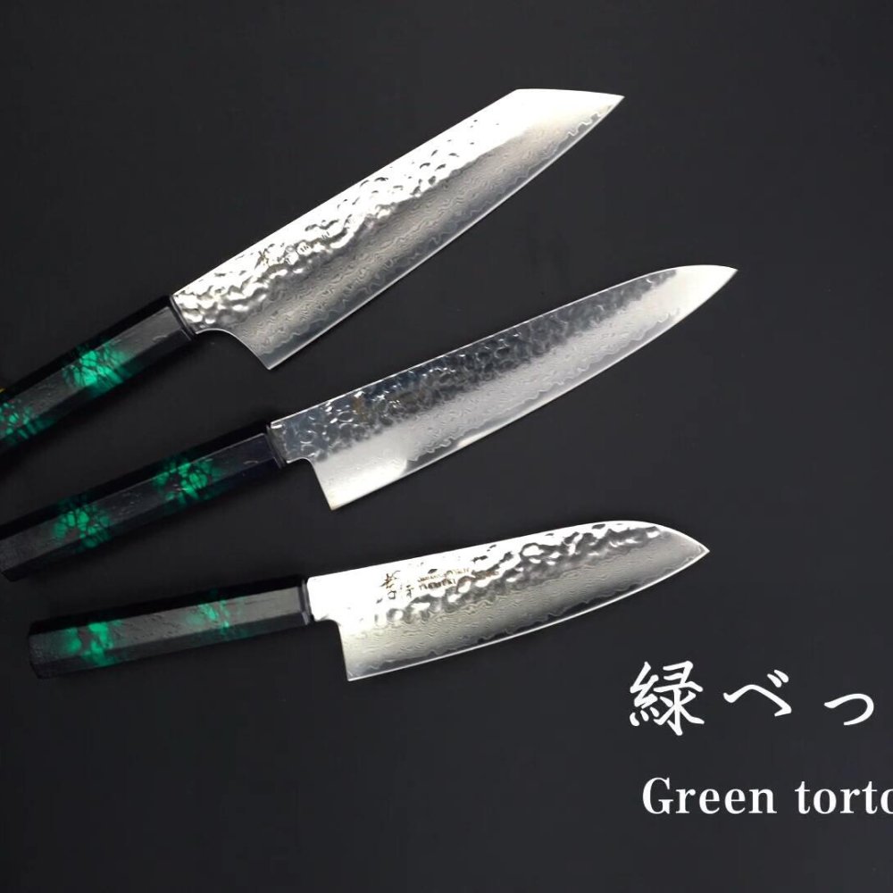 堺孝行「なないろVG10」緑べっこう色 ダマスカス洋包丁 剣型三徳160mm【在庫アリ】【即納可】