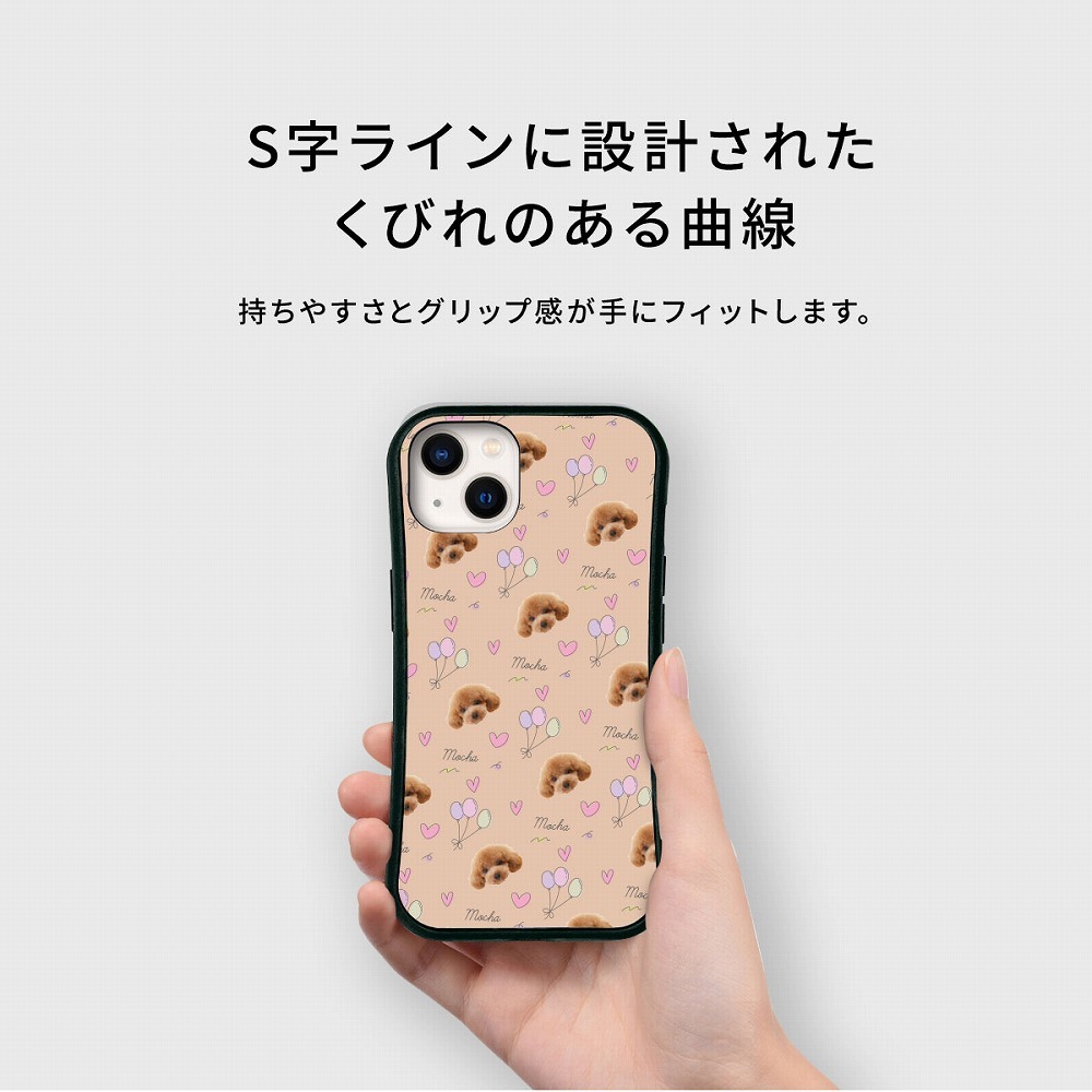 ☆画面保護ガラスフィルム 無料プレゼント☆オーダーメイド スマホケース ペット オリジナル スマホ グリップケース 耐衝撃 iphone アイフォン おしゃれ【うちの子シリーズ グリップ iphoneケース 風船＆ハートリピートデザイン】 iPhone14 iPhone13 iPhone12 iPhone11 他