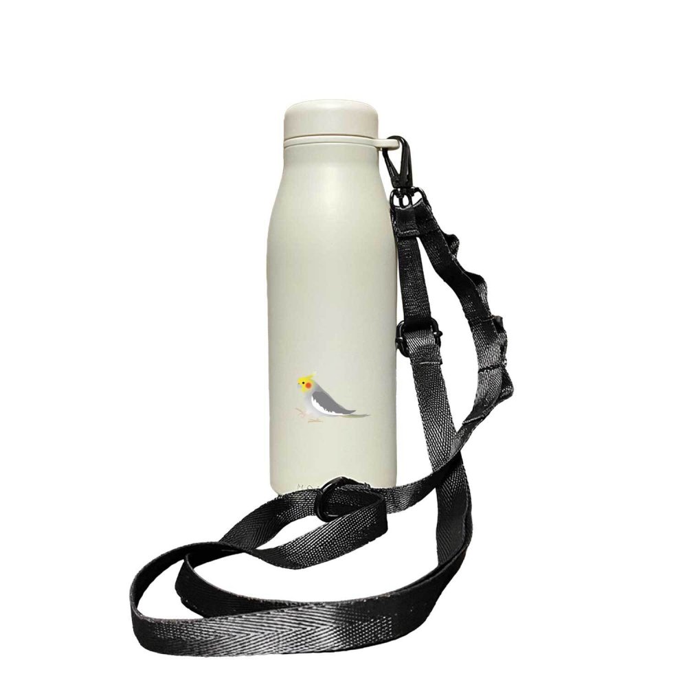 オカメインコ ショルダー ステンレスボトル 500ml 保温 保冷 ステンレス 真空 断熱 二重構造 水筒 マイボトル カラビナ ベルト ストラップ オリジナル インコ 鳥 小鳥 ペット