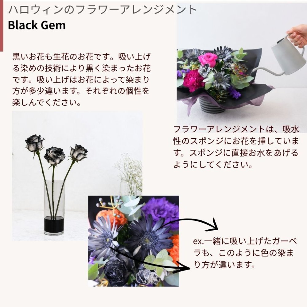 【BlackGemハロウィンのフラワーアレンジメント】 即日発送　レビューを書いて送料無料　生花 アレンジ 誕生日に 色を選んで 花はおまかせ ワンサイドタイプ 生花 アレンジメント プレゼント 誕生日 結婚祝い 記念日 お見舞 送別 新築祝い 敬老の日 ウエディング  御祝 出産 ホワイトデー  お歳暮