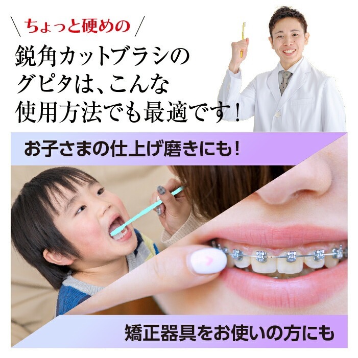 毛のかたさ選べる 歯科専用歯ブラシ Gupita グピタ (毛のかたさ：Mふつう／Sやわらかめ) 10本セット (メール便4点まで) 【メール便送料無料】(※日時指定不可)／ 理想の歯ブラシ 全5色 個包装 ／ 復興支援商品