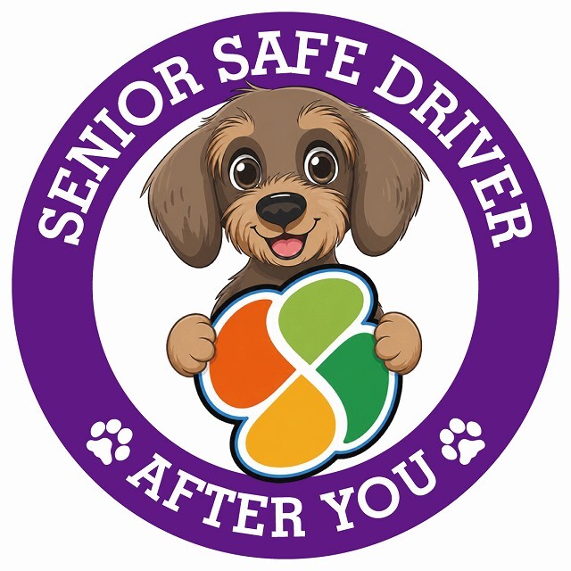 カーサイン 高齢者マーク SENIOR SAFE DRIVER ワイヤーヘアードダックスフンド ステッカー シール 直径13cm 肉球 日本製 車