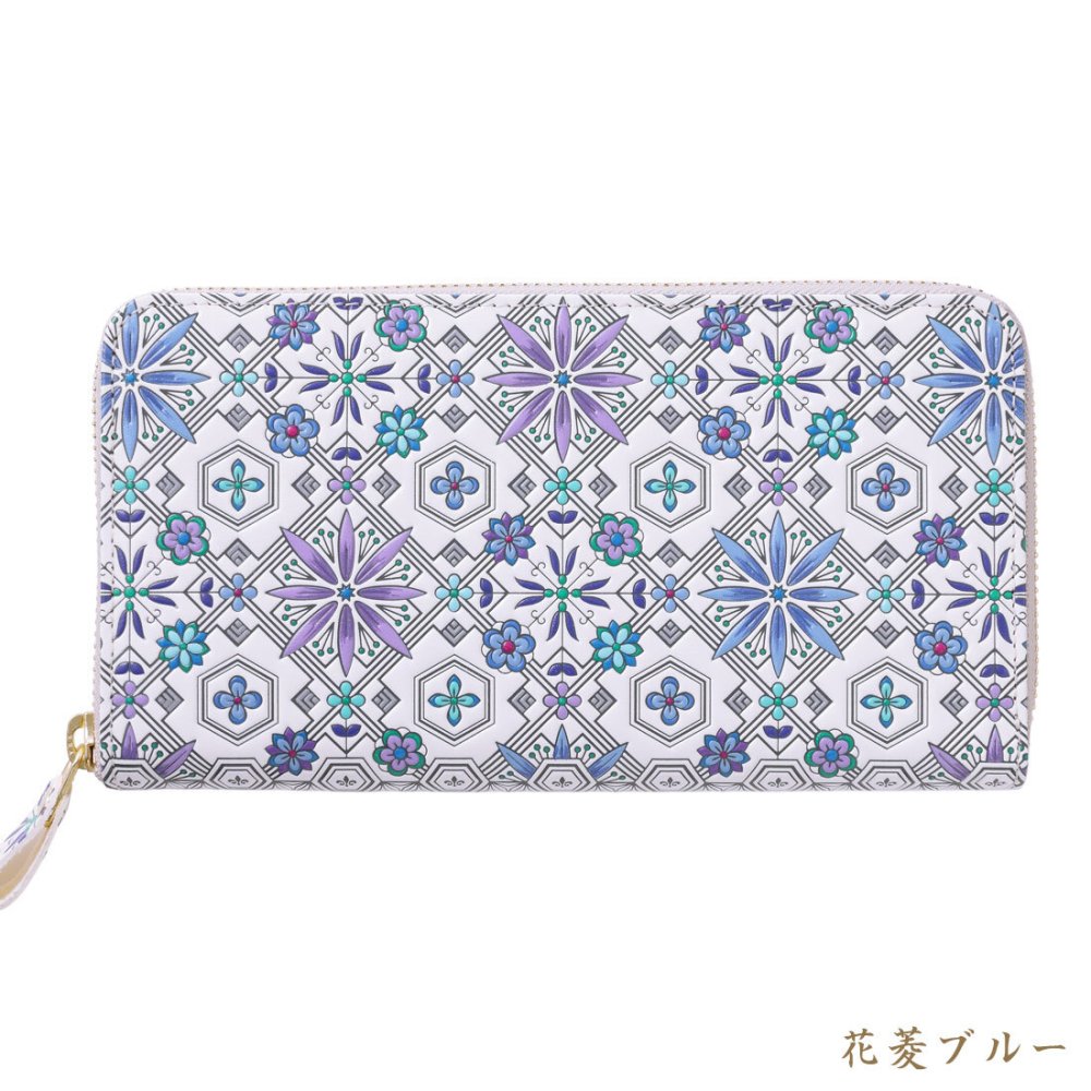 浅草文庫 長財布 オリエント WA-4 ラウンド財布 柄 財布 サイフ ラウンドファスナー ラウンドジップ 浅草 文庫革 友禅染 江戸小紋 送料無料 レザー 牛革 レディース ギフト プレゼント