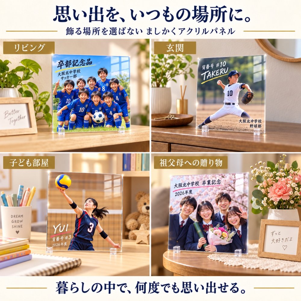 【アクリルパネル 正方形 SA01】卒団記念品 卒部記念品 卒業記念品 写真入り 名入れ 文字入れ 部活 引退 サッカー 野球 バスケ バレー バドミントン テニス チーム 集合写真 保護者 先生 監督 コーチ 記念品贈呈 プレゼント 思い出 オーダーメイド スタンド付き