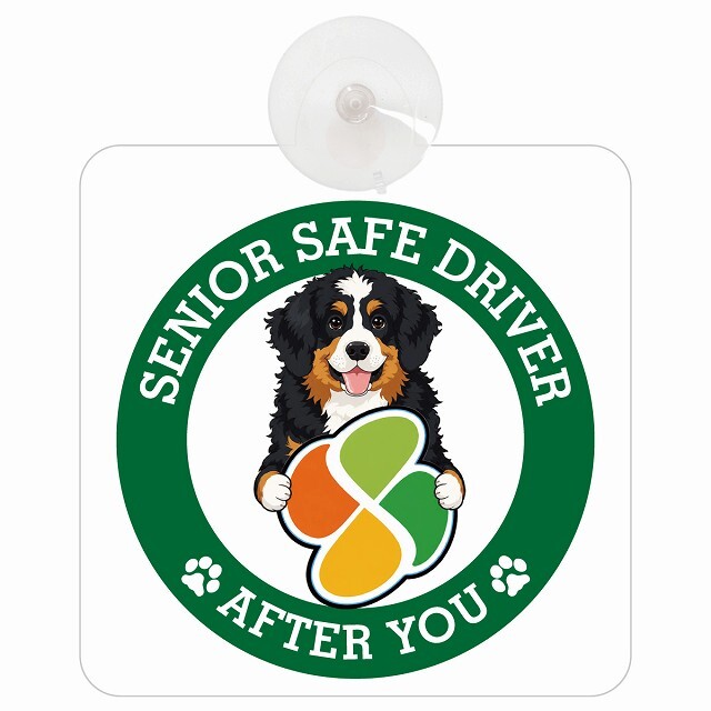 カーサイン 高齢者マーク SENIOR SAFE DRIVER バーニードゥードル 車内用 吸盤タイプ 収れん火災防止タイプ 肉球 日本製 車 ステッカー