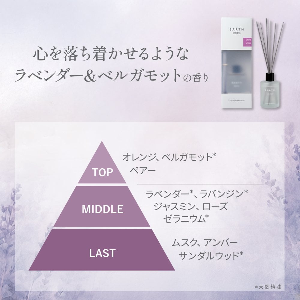リードディフューザー ラベンダー&ゼラニウム BARTH SleepSwitch （インテリア アロマディフューザー ルームフレグランス 引っ越し祝い 新居祝い 誕生日 バースデー 女性 男性プレゼント 記念日 おしゃれ 内祝い お祝い お礼 出産 新生活 実用的 高級)