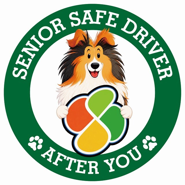 カーサイン 高齢者マーク SENIOR SAFE DRIVER シェットランドシープドッグ ステッカー シール 直径13cm 肉球 日本製 車