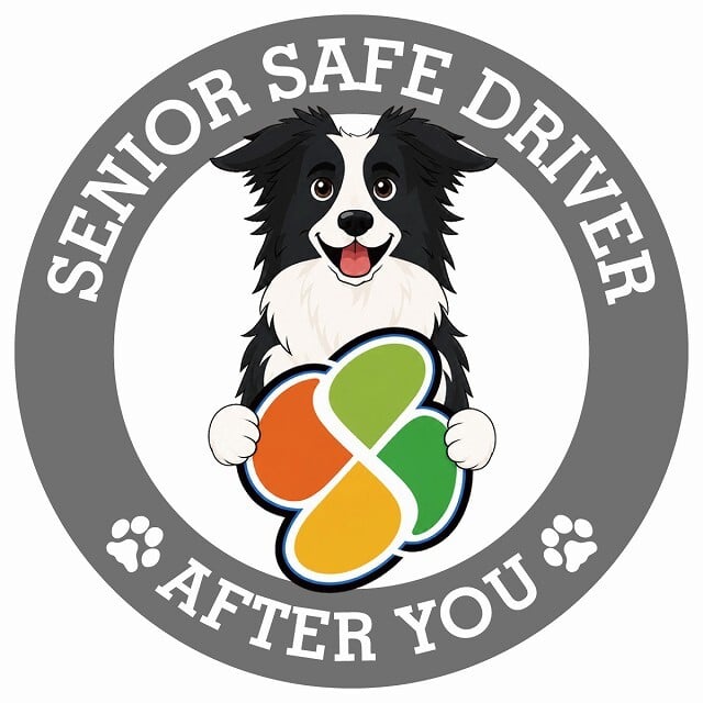 カーサイン 高齢者マーク SENIOR SAFE DRIVER ボーダーコリー ステッカー シール 直径13cm 肉球 日本製 車