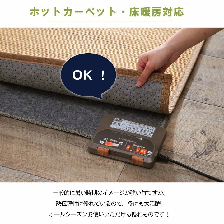 ラグ カーペット 竹 裏地付き 天然素材 丈夫 抗菌防臭 消臭 お手入れ お掃除 簡単 楽 約87×174cm