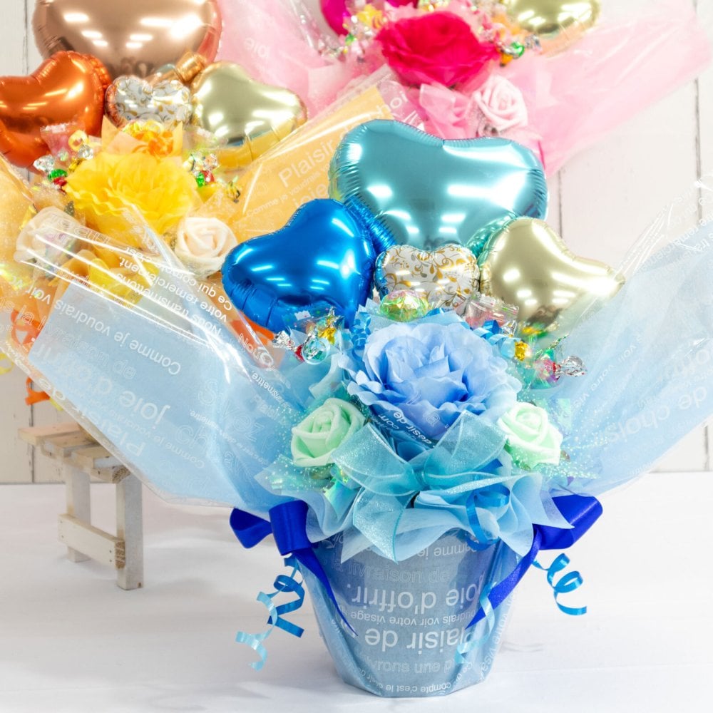 キャンディー バルーンフラワー アレンジ 花 プレゼント 卒業 卒園 造花 ブーケ ギフト オレンジ ピンク 水色 誕生日 女性 友達 退職祝い 上司 還暦祝い 結婚記念日 母の日 両親 子供会 推し活 推しカラー カスタム 選べる 風船  送料無料（一部地域除外）