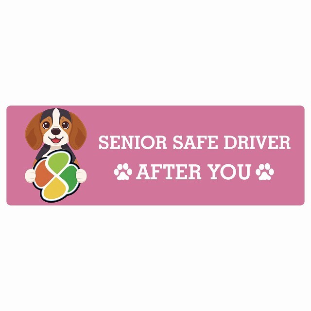 カーサイン 高齢者マーク SENIOR SAFE DRIVER ビーグル ステッカー シール 長方形 15x5cm 肉球 日本製 車