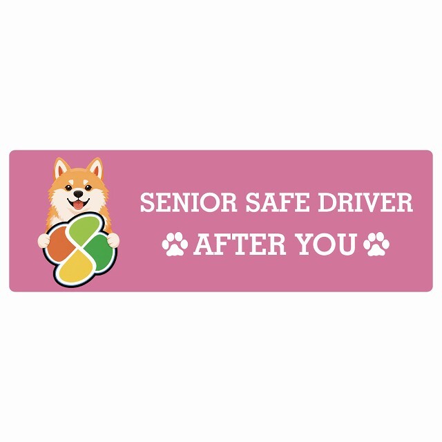 カーサイン 高齢者マーク SENIOR SAFE DRIVER 秋田犬 ステッカー シール 長方形 15x5cm 肉球 日本製 車