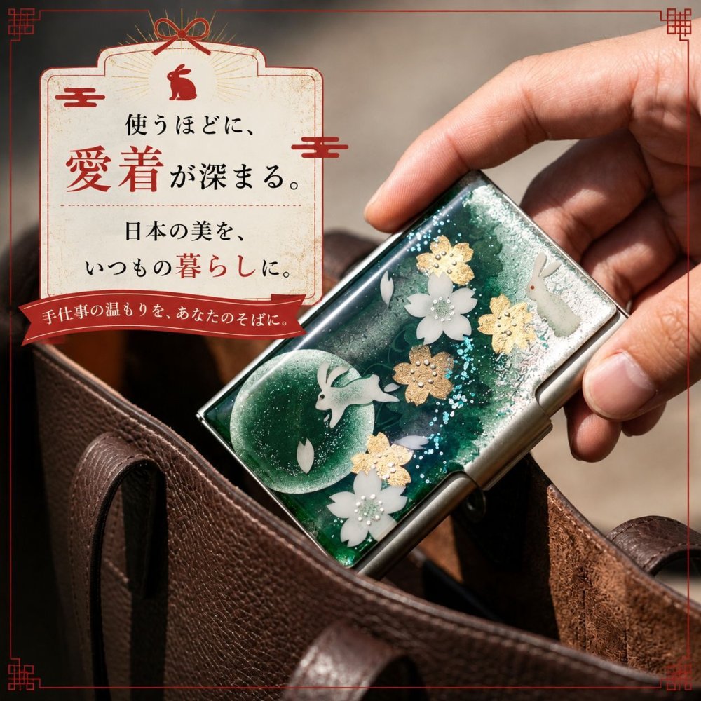 職人の手作り！和柄 名刺入れ「保」 和風 名刺ケース カードケース 夜桜 伝統工芸 職人 手作り 名入れ 記念日 誕生日 ギフト 送料無料 和風 ハンドメイド 立体彩色 螺鈿風 20代 40代 50代 プレゼント お祝い 還暦 退職 卒業