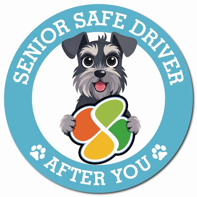 カーサイン 高齢者マーク SENIOR SAFE DRIVER ミニチュアシュナウザー マグネット 強力 直径13cm 肉球 日本製 車 ステッカー