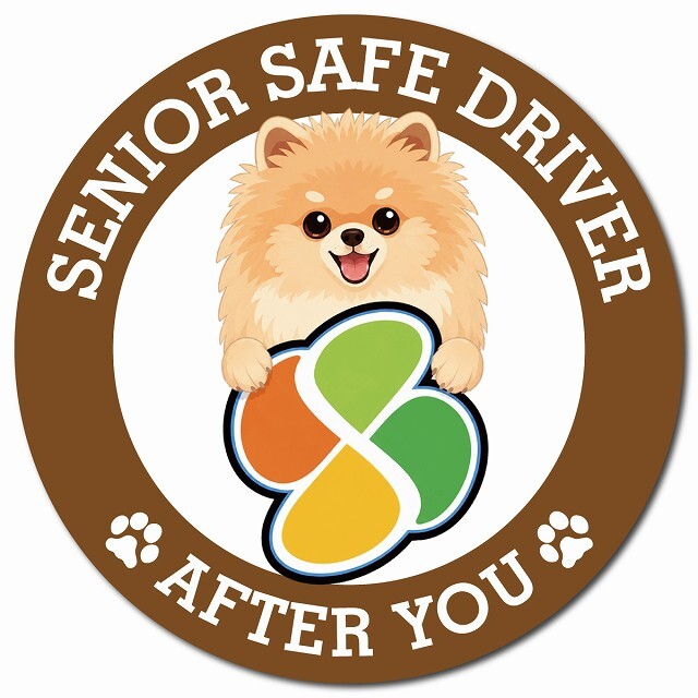 カーサイン 高齢者マーク SENIOR SAFE DRIVER ポメキー マグネット 強力 直径13cm 肉球 日本製 車 ステッカー
