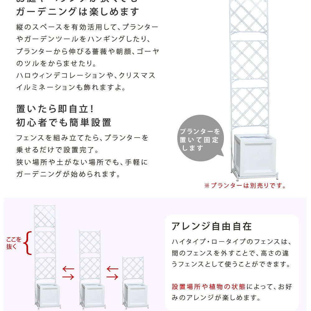 ガーデン エクステリア プランター台付フェンス スリムタイプ 「アーガイル」 フェンス アイアン ガーデニング プランター 柵 仕切り 目隠し 境目 ベランダ つる 薔薇 バラ 朝顔 園芸 ラティス つるバラ 庭 誘引 屋外 新生活