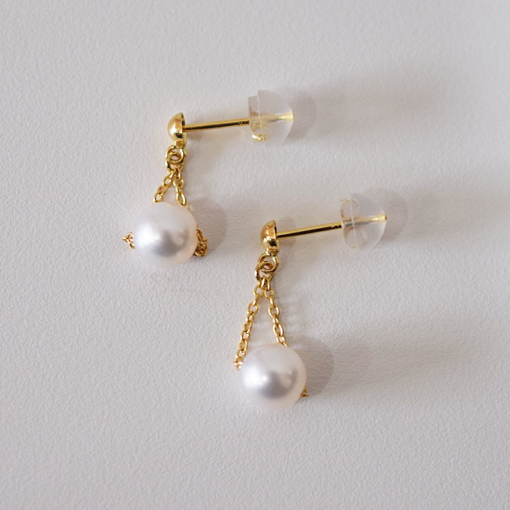 ［pearl454］5.5mm - 6mm 揺れる ピアス あこや真珠 天草 熊本 ペア 普段使い ピンク ホワイト K18 K14