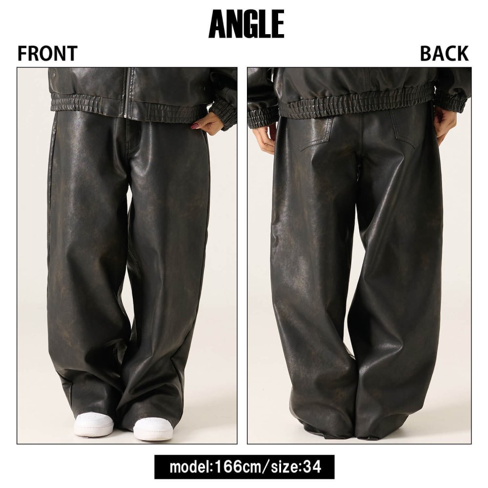 FUBU フブ レザーパンツ メンズ レディース fam-61502 フェイクレザー バギーパンツ ワイドパンツ 5ポケット 合皮 ルーズシルエット ジーパン ストリート ヒップホップ ダンス カジュアル ボトムス 32 34 36 38 2026 Karlas