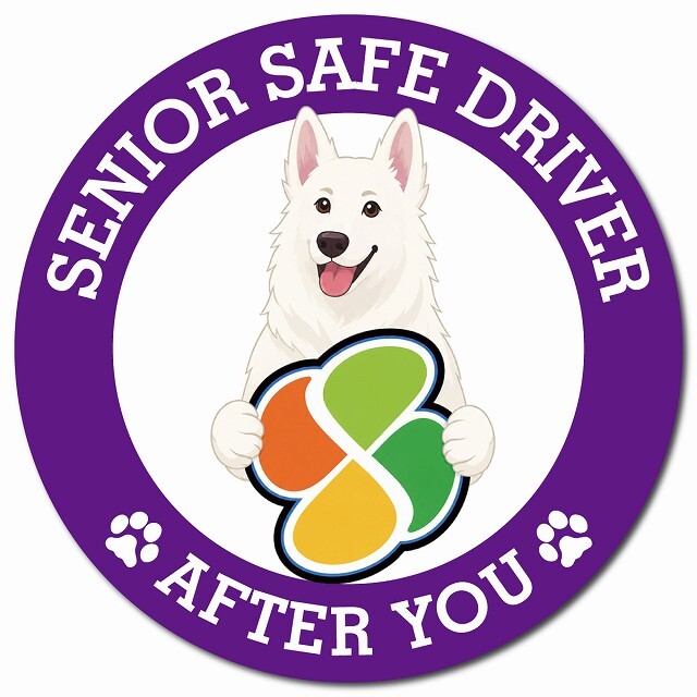カーサイン 高齢者マーク SENIOR SAFE DRIVER ホワイトスイスシェパード マグネット 強力 直径13cm 肉球 日本製 車 ステッカー