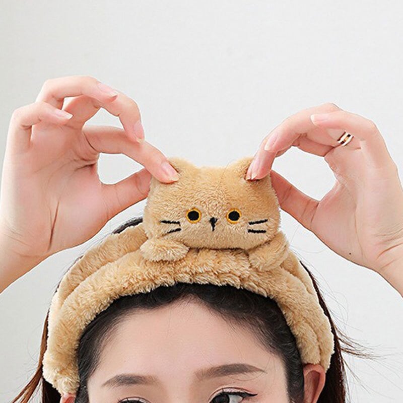 ヘアバンド 猫付き 洗顔  ターバン 吸水 ふわふわ かわいい  ヘアーバンド タオル地 風呂 汗止め タオル お風呂上り バスグッズ 化粧 おしゃれ 髪用 吸水ヘアバンド ヘアドライ 速乾 大人 プレゼント ギフト マスコット ぬいぐるみ