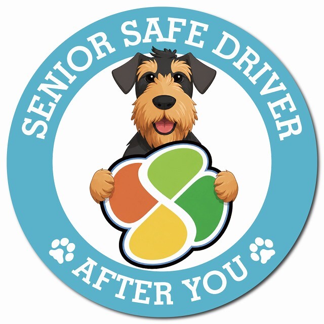 カーサイン 高齢者マーク SENIOR SAFE DRIVER エアデールテリア マグネット 強力 直径13cm 肉球 日本製 車 ステッカー