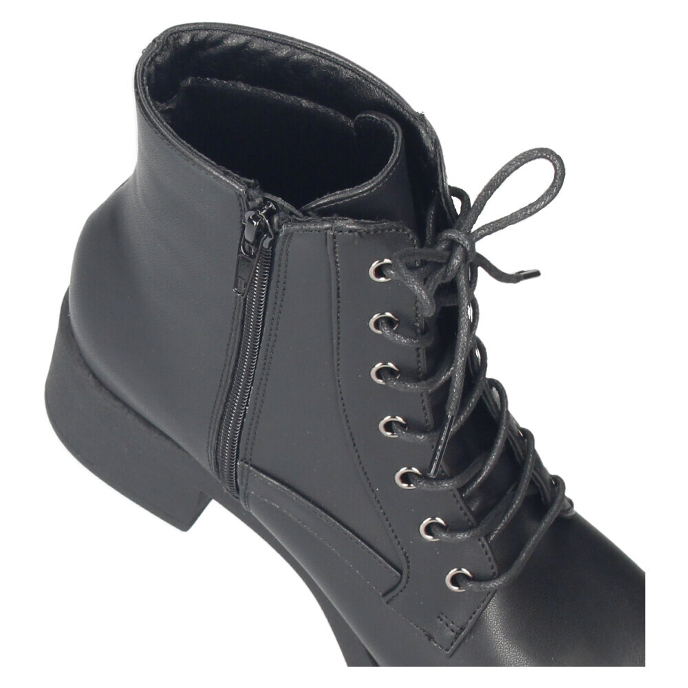 byあしながおじさん 厚底 レースアップブーツ レディース ショートブーツ 防水 晴雨兼用 編み上げ 5.5cmヒール 靴 990065 ブラック ダークブラウン