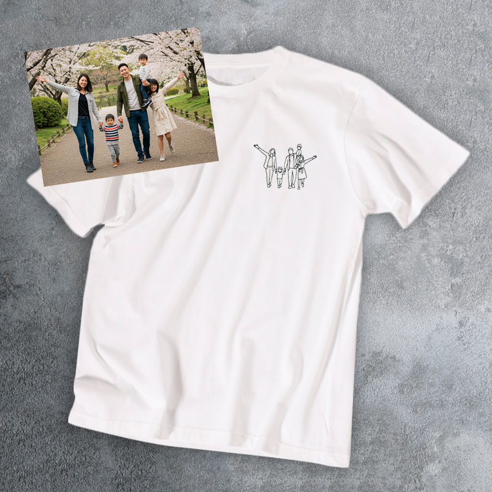 写真 線画 刺繍 オーダーメイド Tシャツ 半袖 名入れ おしゃれ 結婚祝い 出産祝い 家族写真 記念写真 誕生日 父の日 母の日 敬老の日 カップル プレゼント ギフト 記念日 ラッピング無料【送料無料】