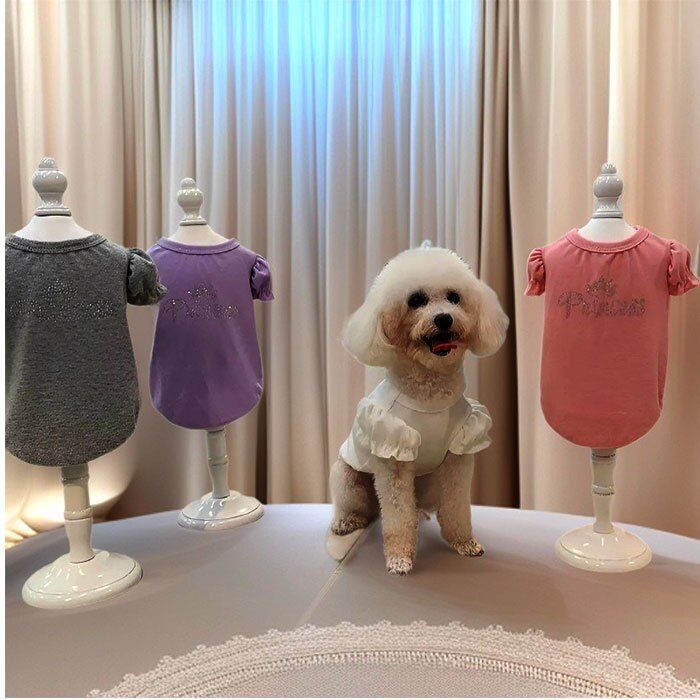 犬服春夏用 通販 ドッグウエア キャットウェア パフスリーブ ラインストーン プリンセス フリル袖 キラキラ 小型犬服 中型犬服 女の子犬服 トイプードル ミニチュアダックス ポメラニアン ヨークシャーテリア シーズー