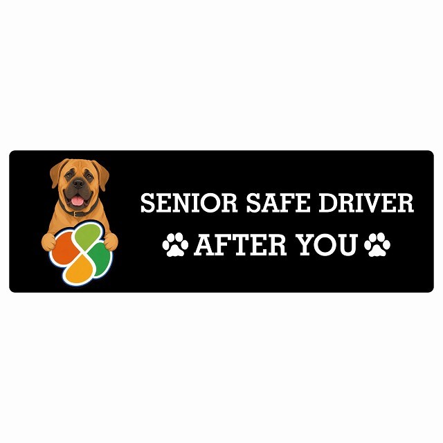 カーサイン 高齢者マーク SENIOR SAFE DRIVER 土佐犬 ステッカー シール 長方形 15x5cm 肉球 日本製 車