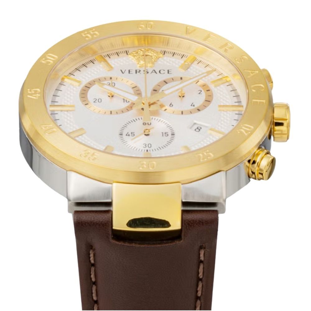 ヴェルサーチ 腕時計 メンズ アーバンミスティーク 1本限り クロノグラフ シルバー ゴールド ブラウン レザー 44mm VERSACE URBAN MYSTIQUE スイス製 サファイアガラス プレゼント ギフト 成人 卒業 入学