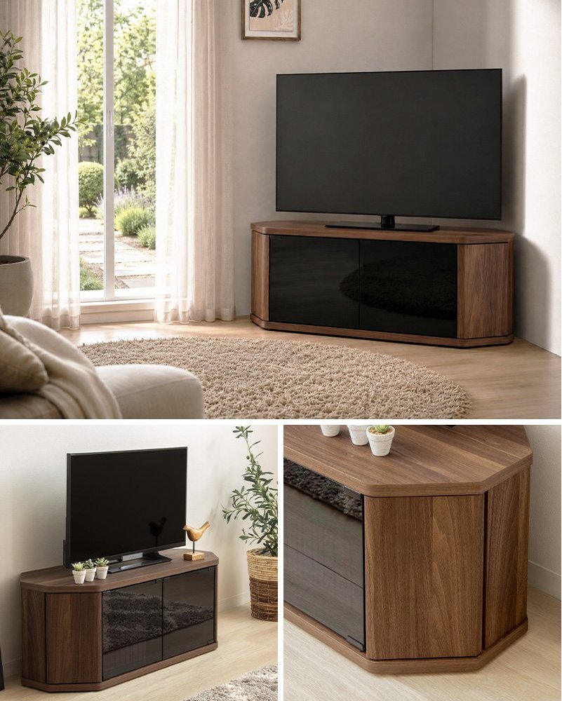 テレビ台 テレビボード コーナー 43インチ 43型 対応 幅100cm キャスター付き ローボード TV台 TVボード ロータイプ ガラス扉 木製 棚 収納 おしゃれ 北欧 ブラウン 新生活